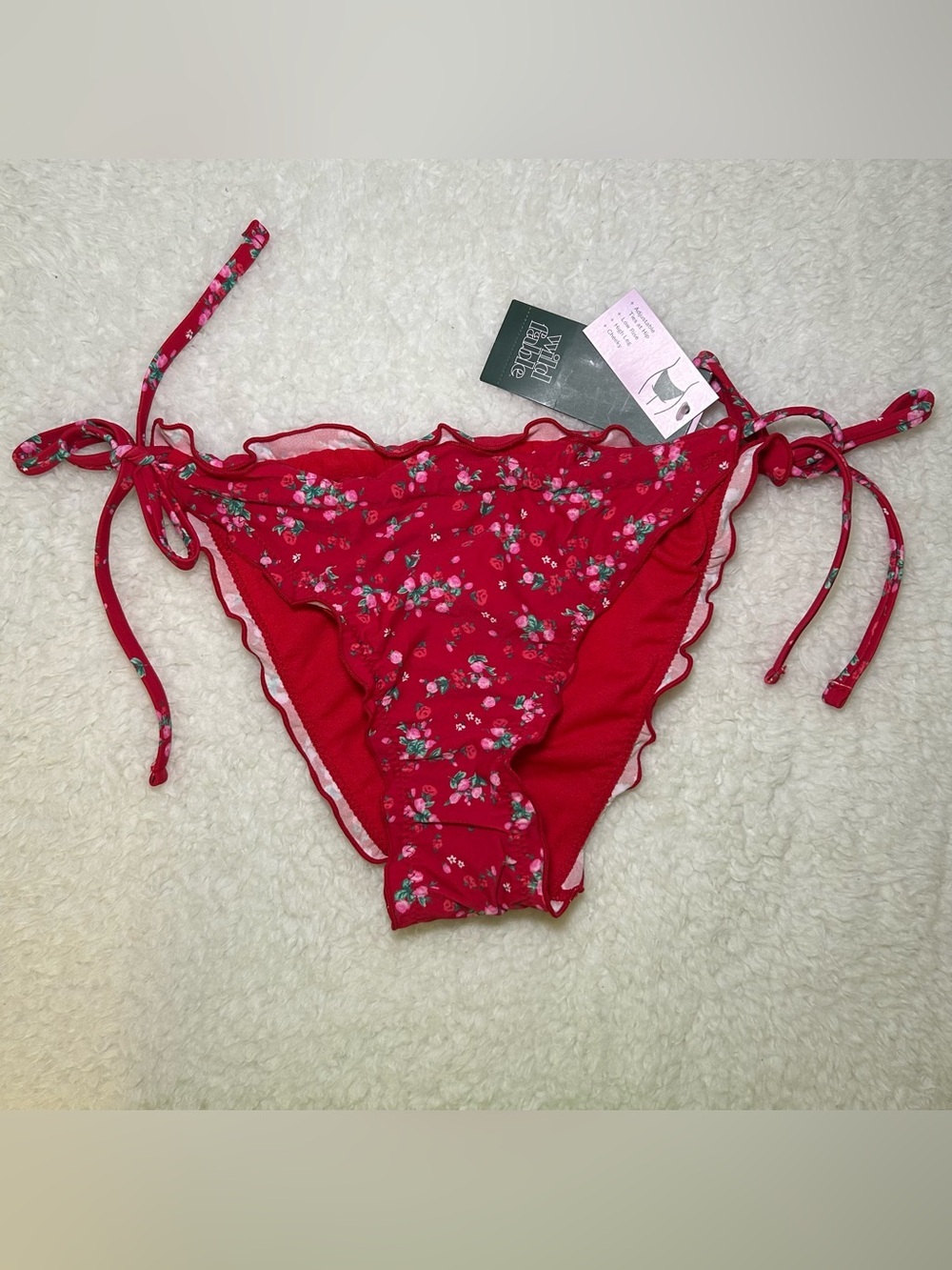 Wild Fable Women’s Low Rise High Leg Red Floral Ruffle Trim Tie Side XS NEW